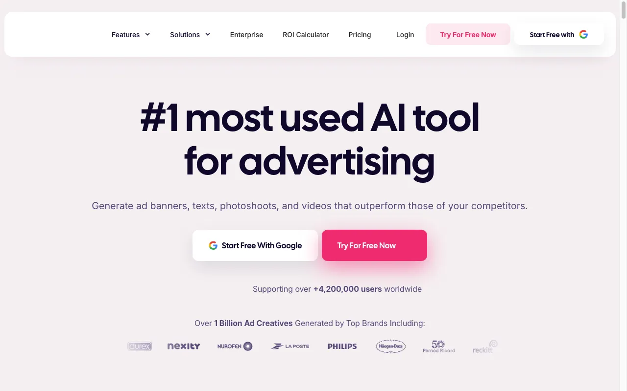 Screenshot of the AdCreative.ai homepage
