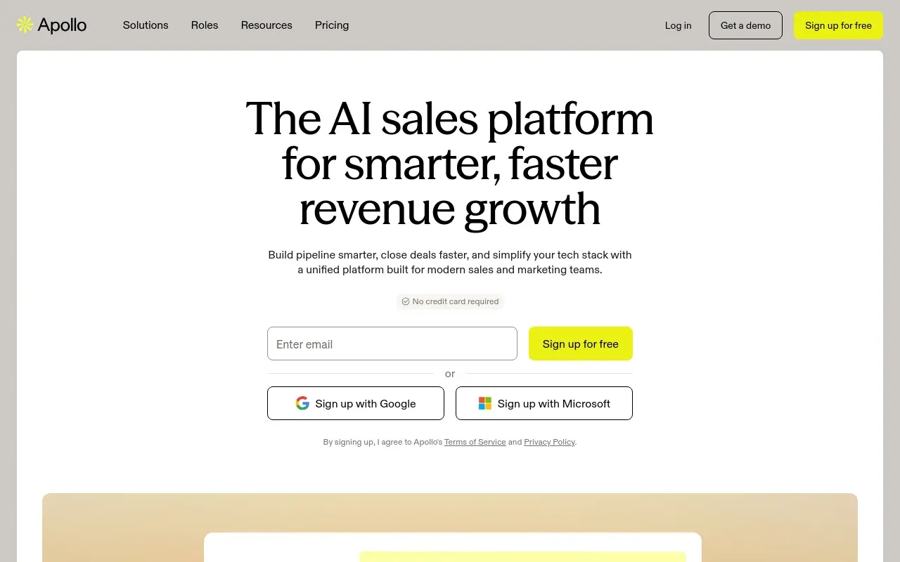 Screenshot of the Apollo.io homepage