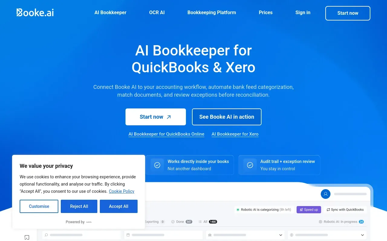 Screenshot of the Booke.ai homepage
