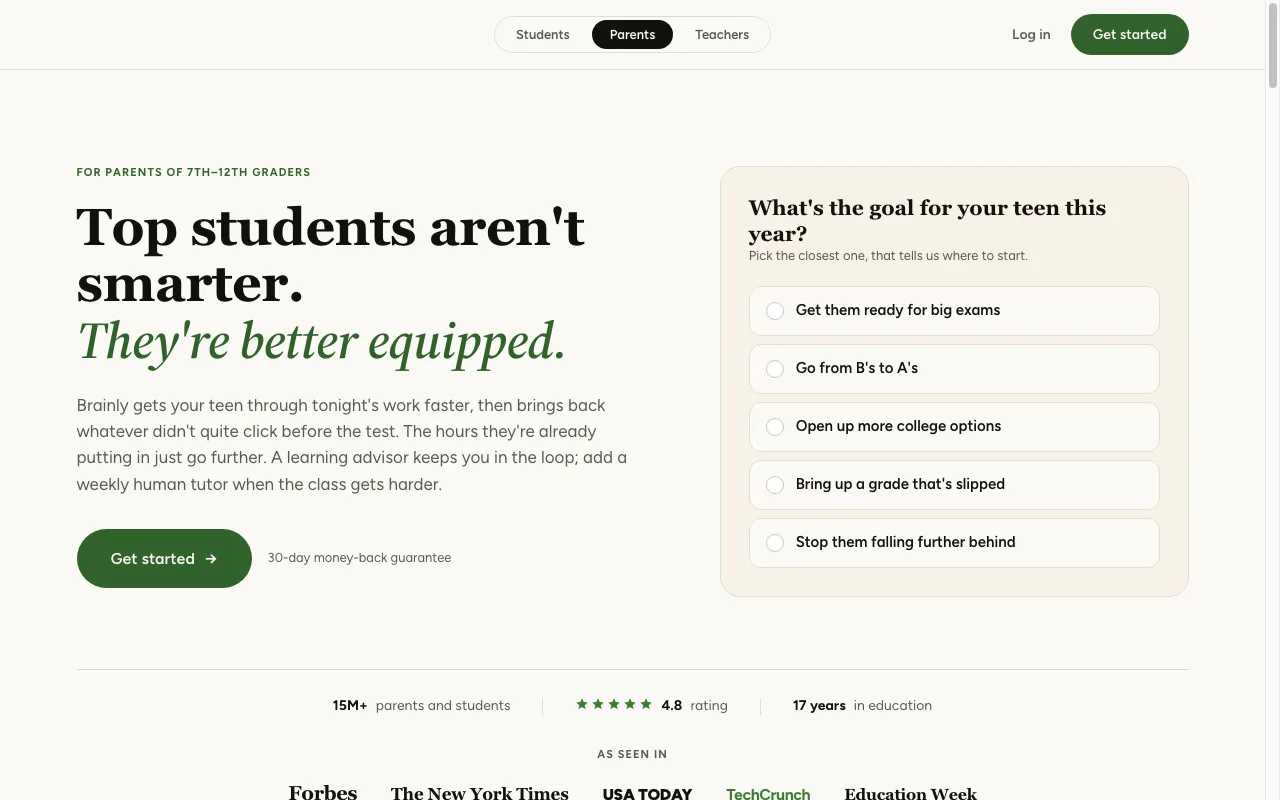 Screenshot of the Brainly homepage