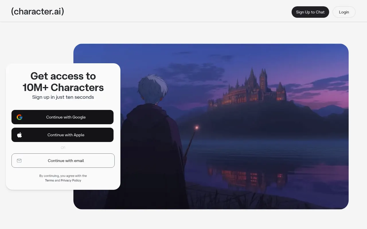 Screenshot of the Character.AI homepage