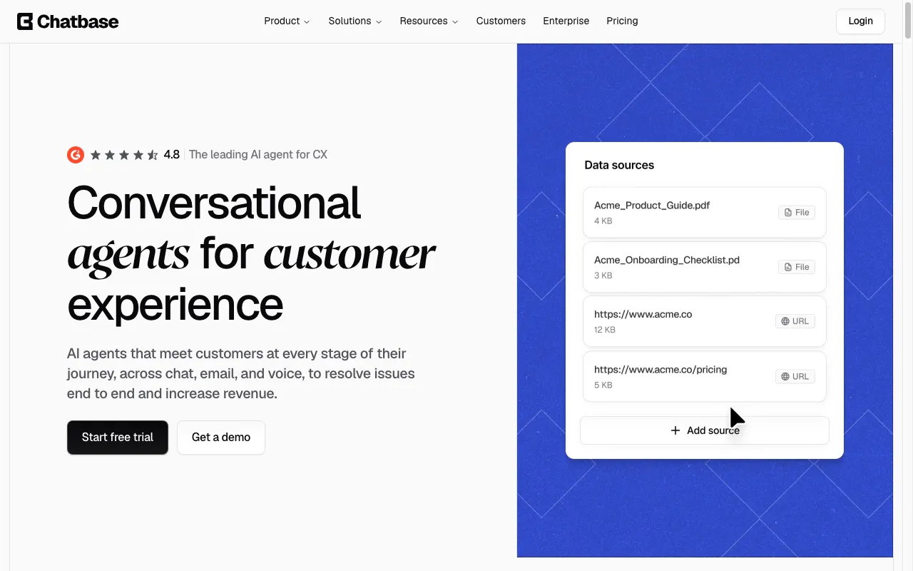 Screenshot of the Chatbase homepage