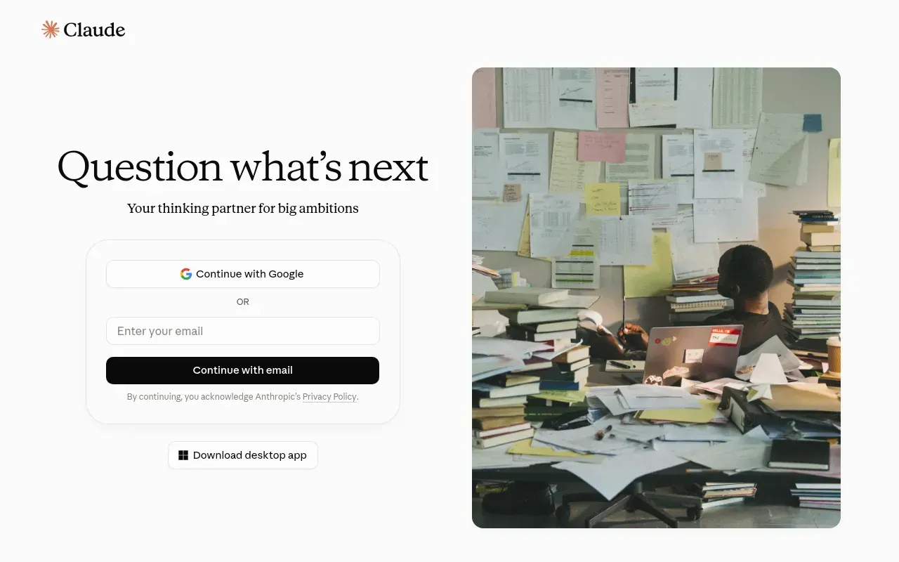 Screenshot of the Claude homepage