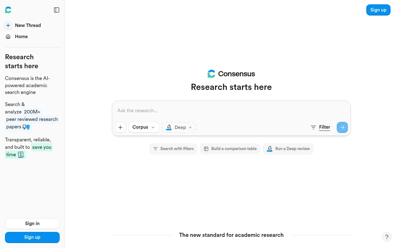 Screenshot of the Consensus homepage