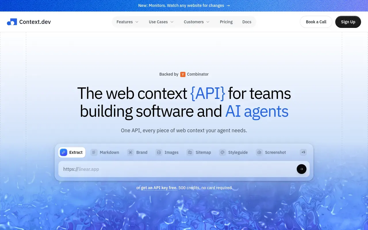 Screenshot of the Context.dev homepage