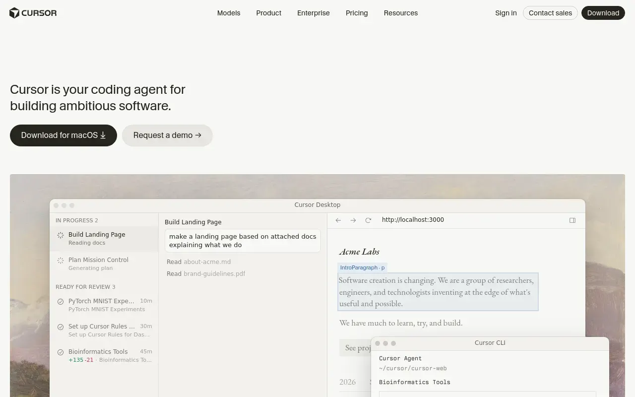 Screenshot of the Cursor homepage