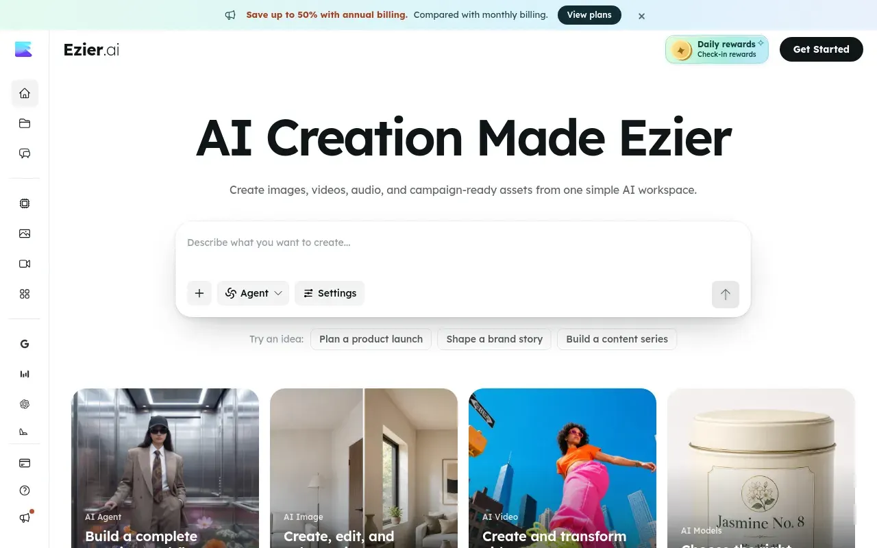 Screenshot of the Ezier AI homepage