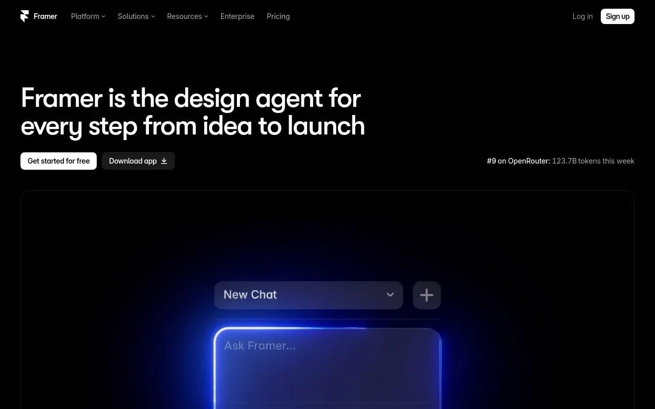 Screenshot of the Framer AI homepage