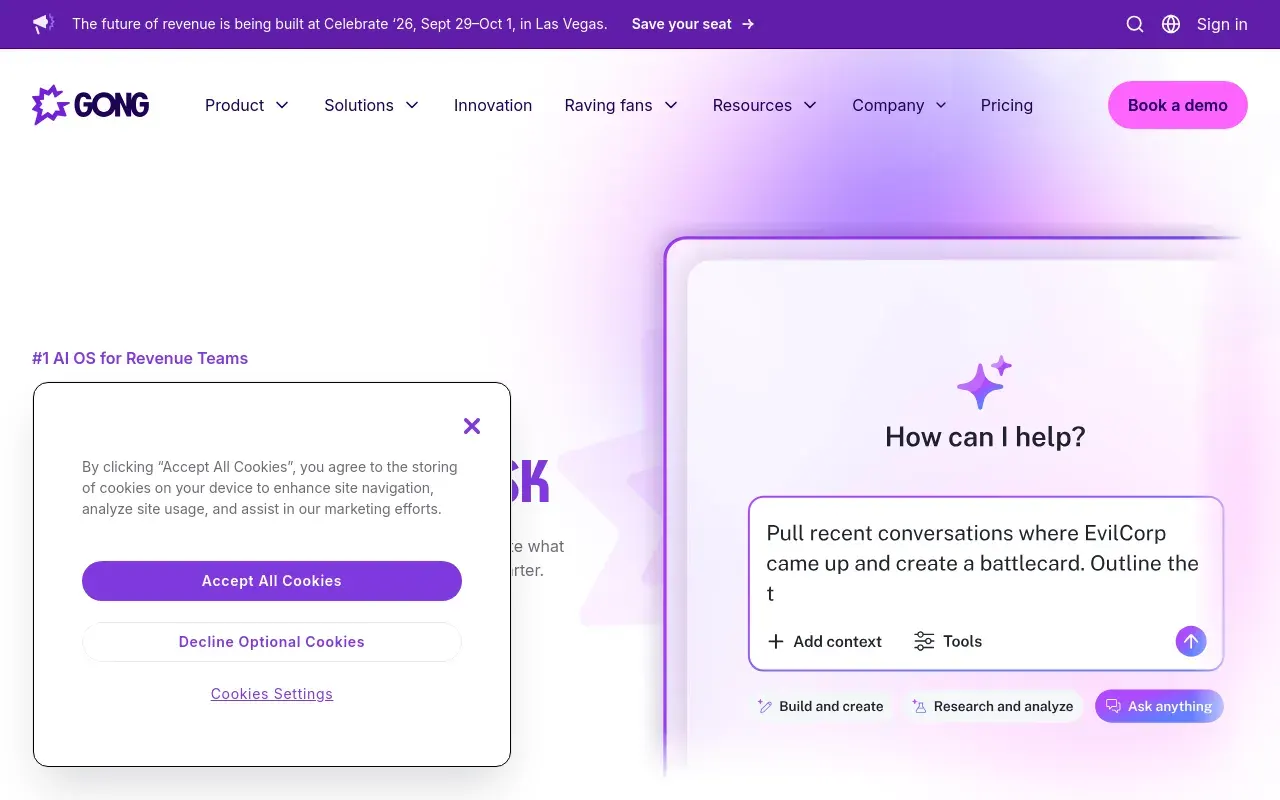 Screenshot of the Gong homepage