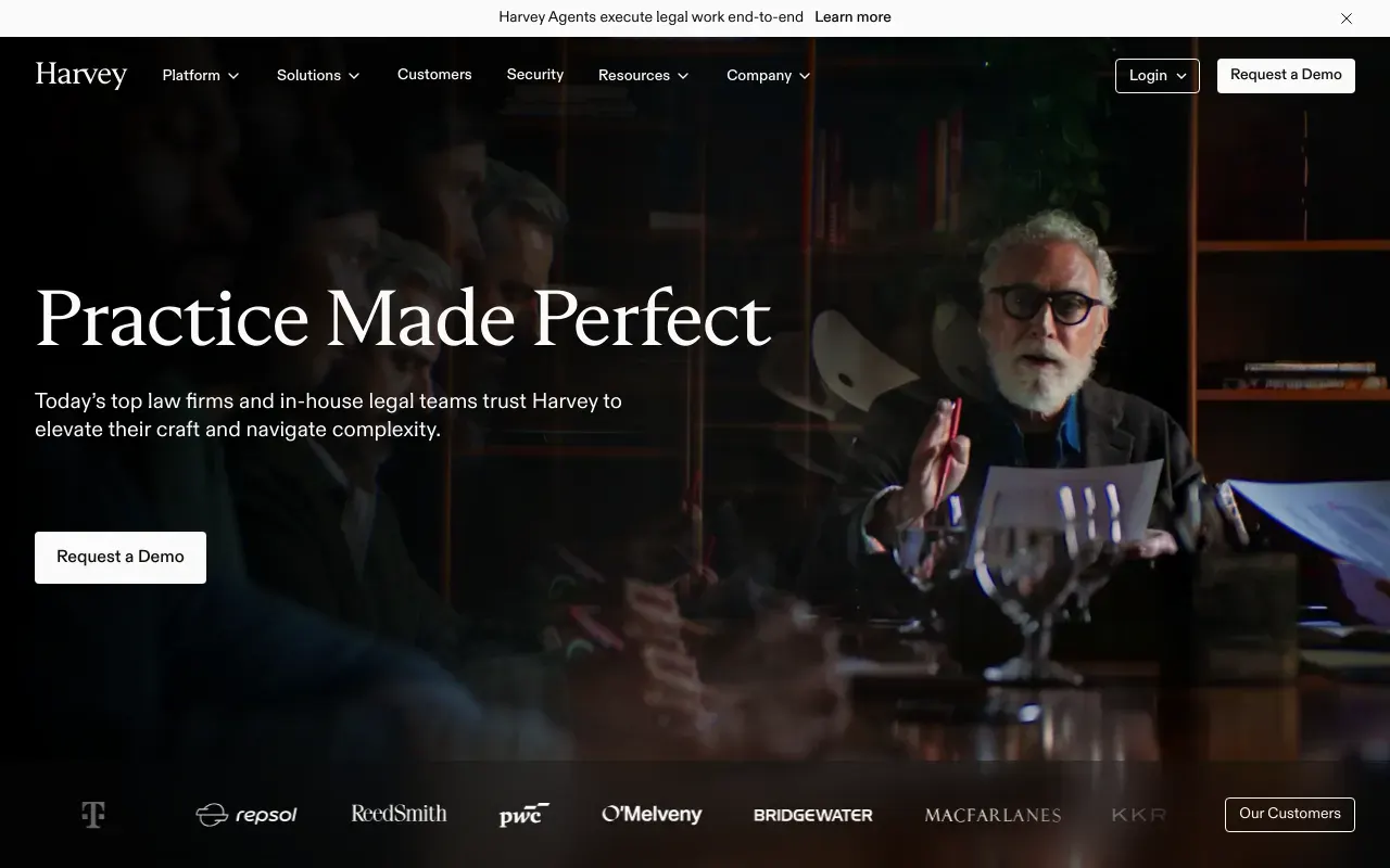 Screenshot of the Harvey homepage