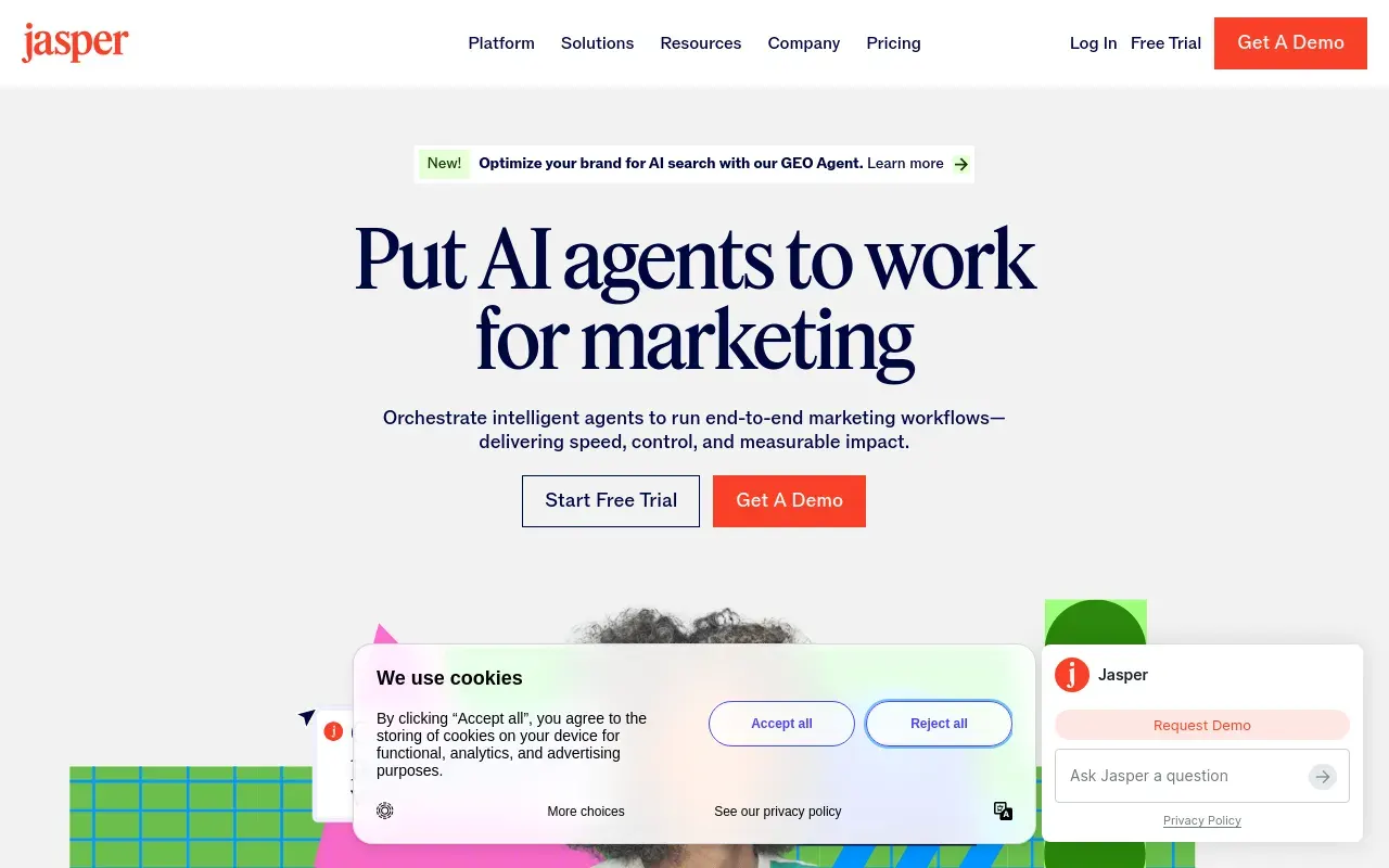 Screenshot of the Jasper homepage