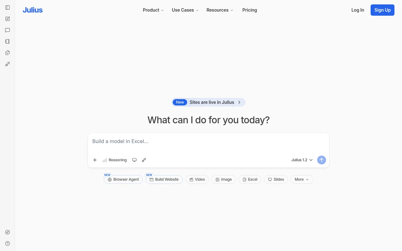 Screenshot of the Julius AI homepage