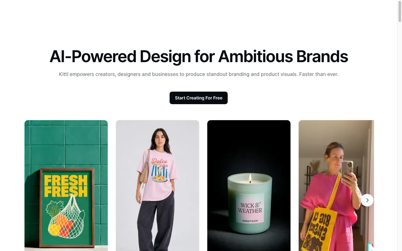 Screenshot of the Kittl homepage