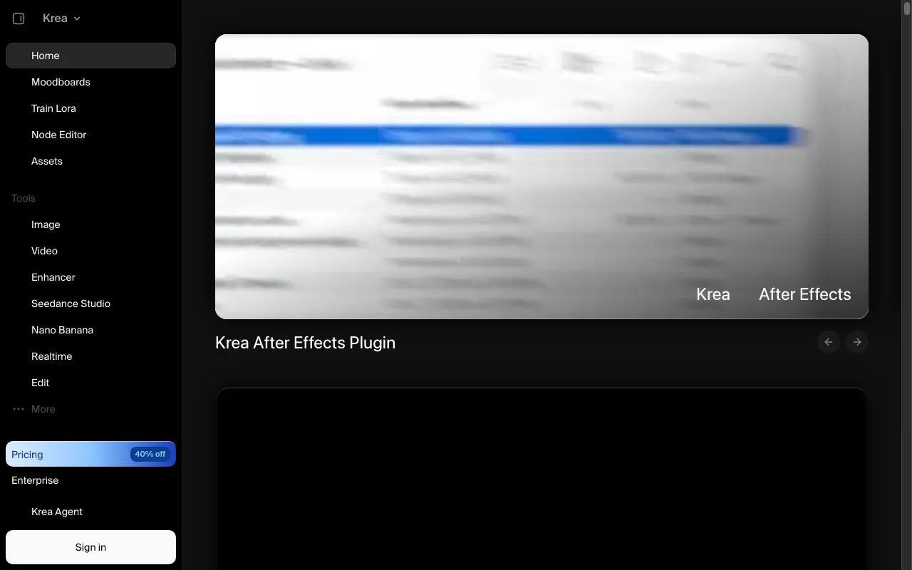 Screenshot of the Krea AI homepage
