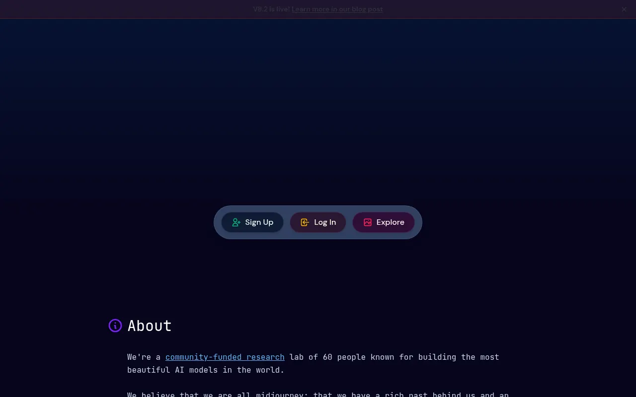 Screenshot of the Midjourney homepage