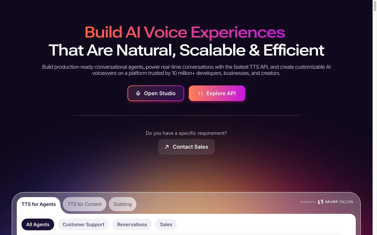 Screenshot of the Murf AI homepage