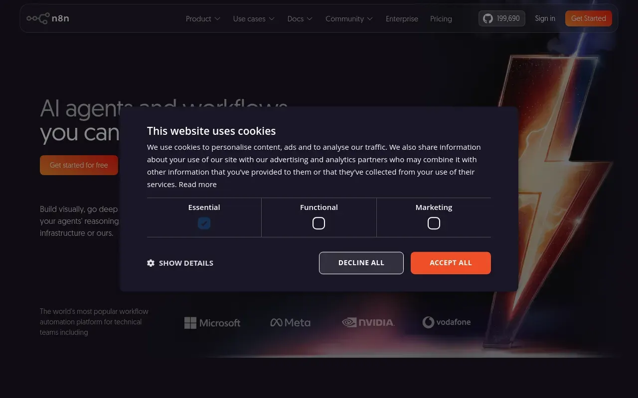 Screenshot of the n8n homepage