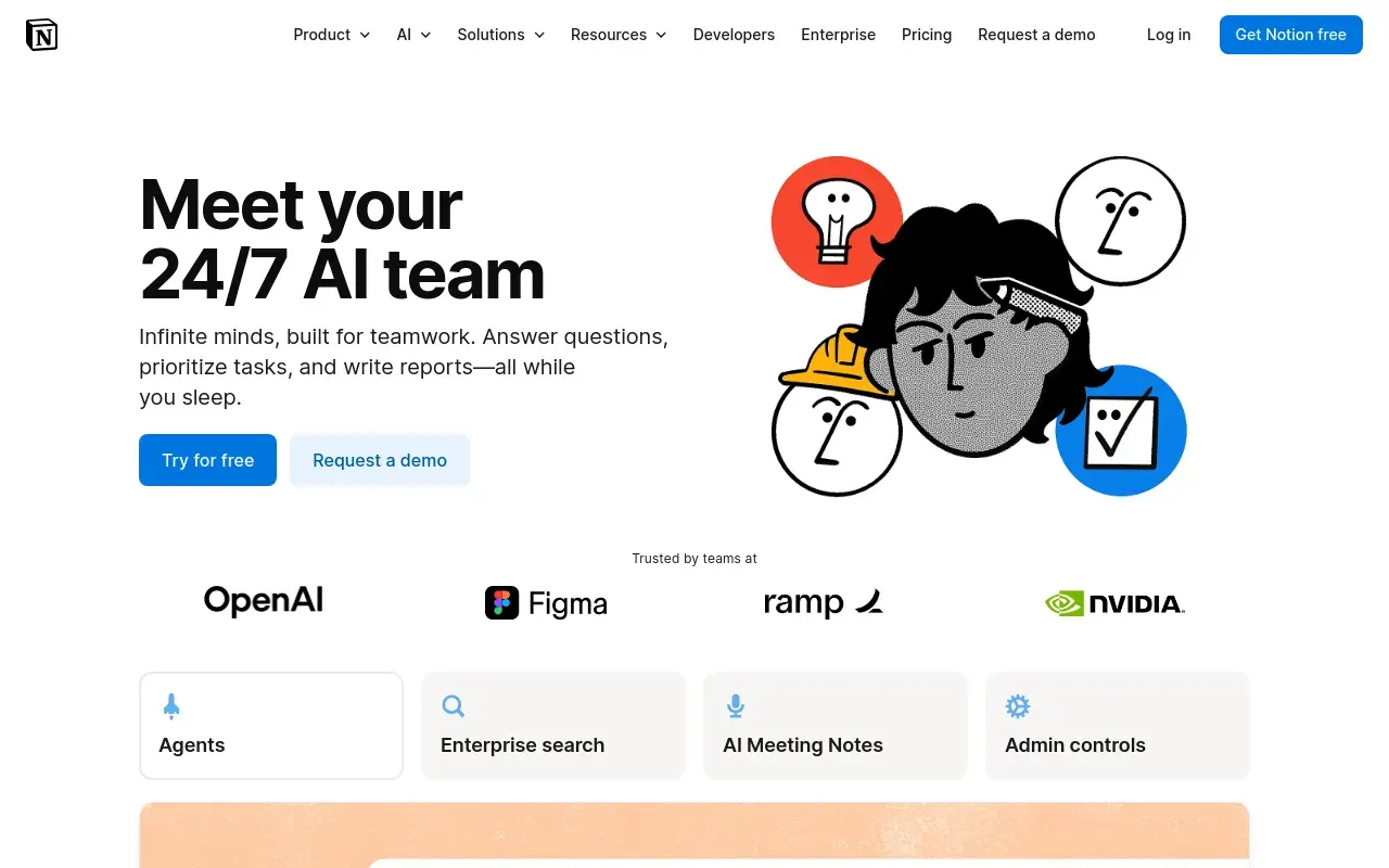 Screenshot of the Notion AI homepage