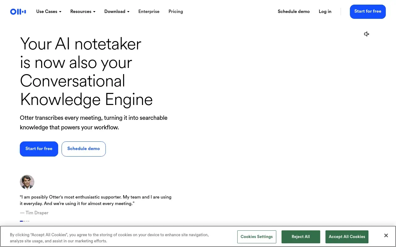 Screenshot of the Otter.ai homepage