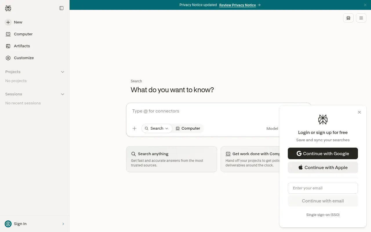 Screenshot of the Perplexity homepage