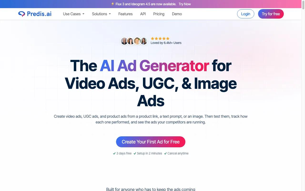 Screenshot of the Predis.ai homepage
