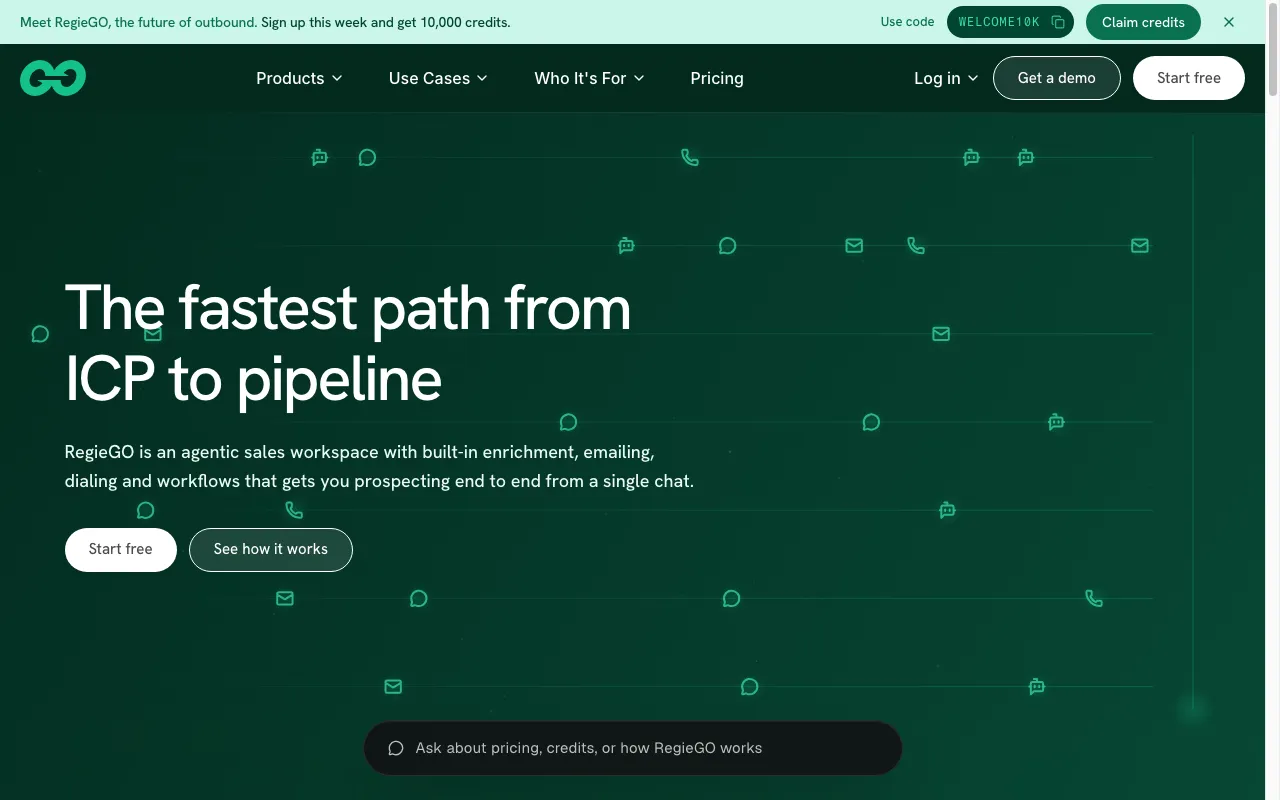Screenshot of the Regie.ai homepage