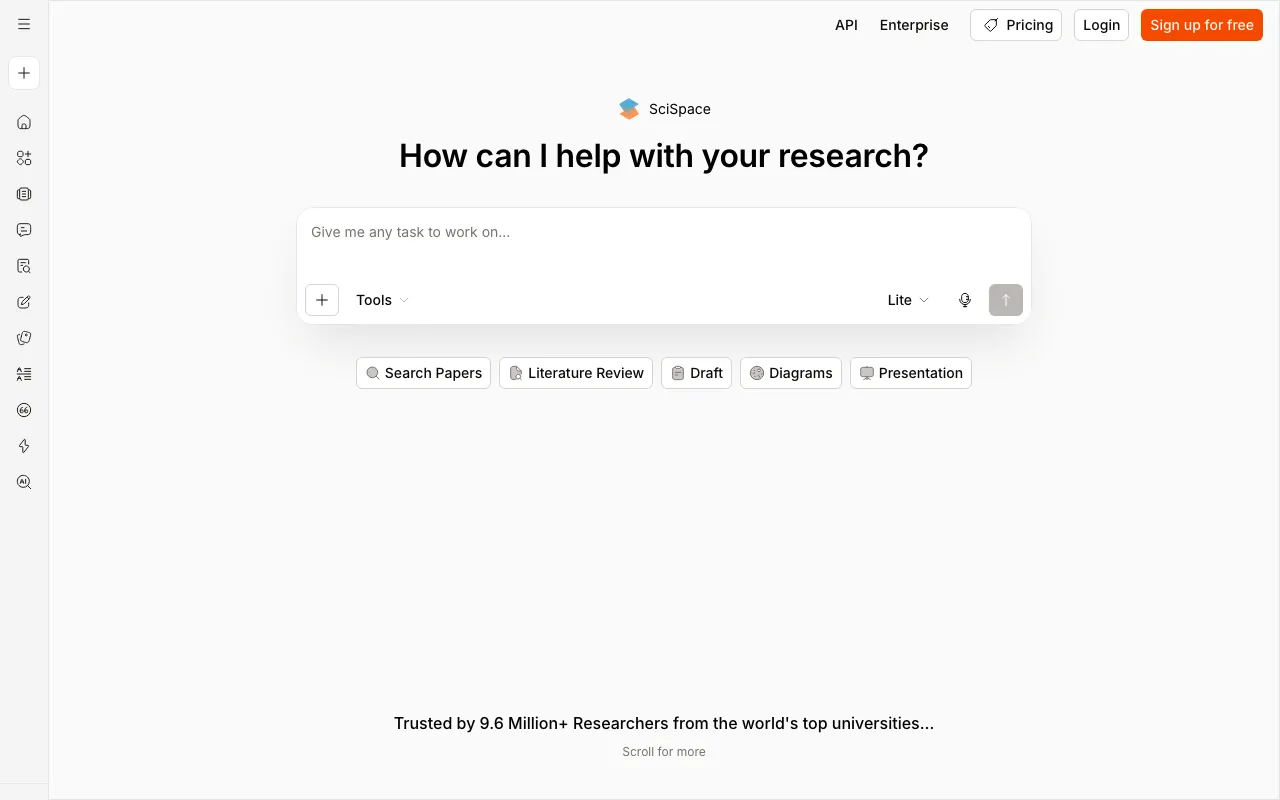 Screenshot of the SciSpace homepage