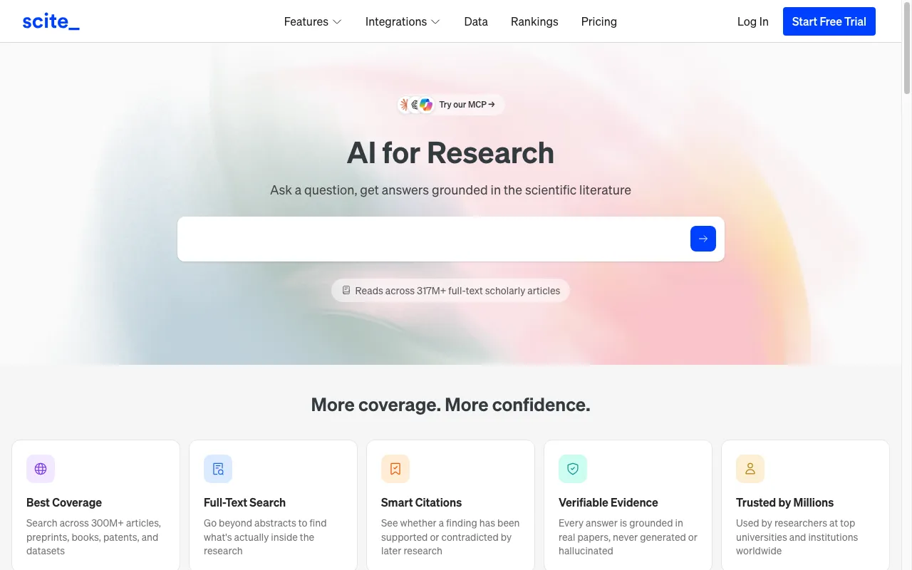 Screenshot of the Scite homepage