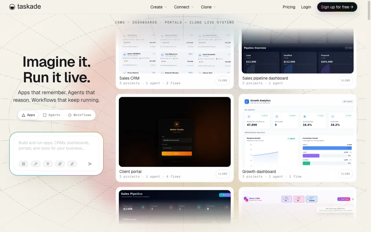 Screenshot of the Taskade homepage