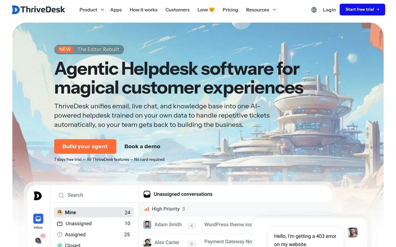 Screenshot of the ThriveDesk homepage
