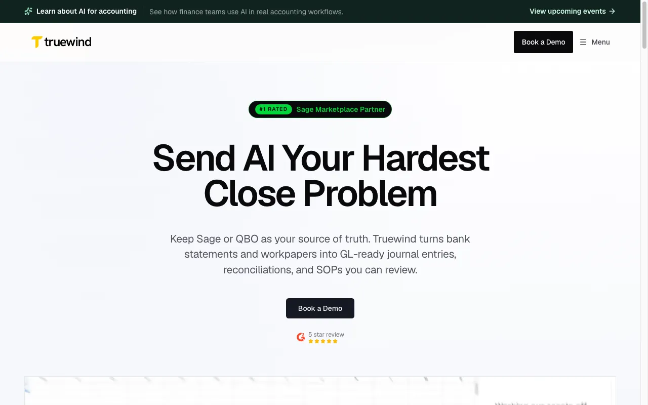 Screenshot of the Truewind homepage