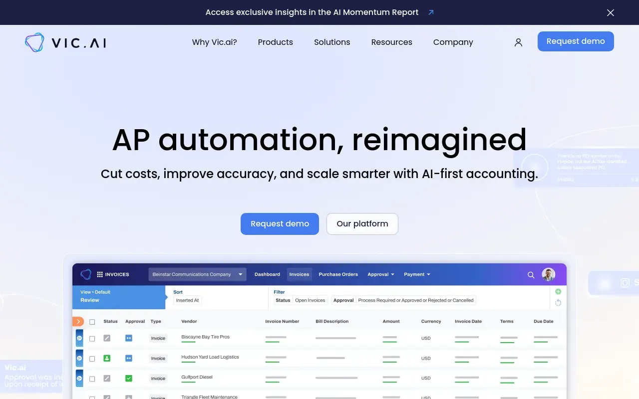 Screenshot of the Vic.ai homepage