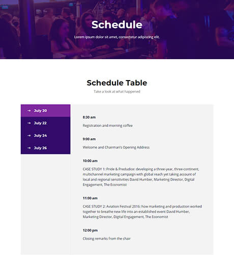 Schedule - Event from the Event kit