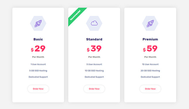 Pricing 5 — Quix block for Joomla